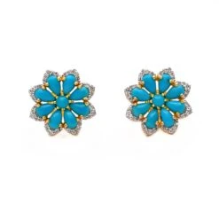 Unknown Turquoise Stud Earrings With Diamond In 14k Gold -Mode Bijouterie Magasin FER11 SE 1188C master
