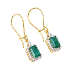 Unknown Emerald Dangle Earrings With Diamond In 14k Gold 13 Unknown Emerald Dangle Earrings With Diamond In 14k Gold -Mode Bijouterie Magasin FER11 SE 1326C 2 master