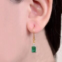 Unknown Emerald Dangle Earrings With Diamond In 14k Gold 10 Unknown Emerald Dangle Earrings With Diamond In 14k Gold -Mode Bijouterie Magasin FER11 SE 1326C 3 master