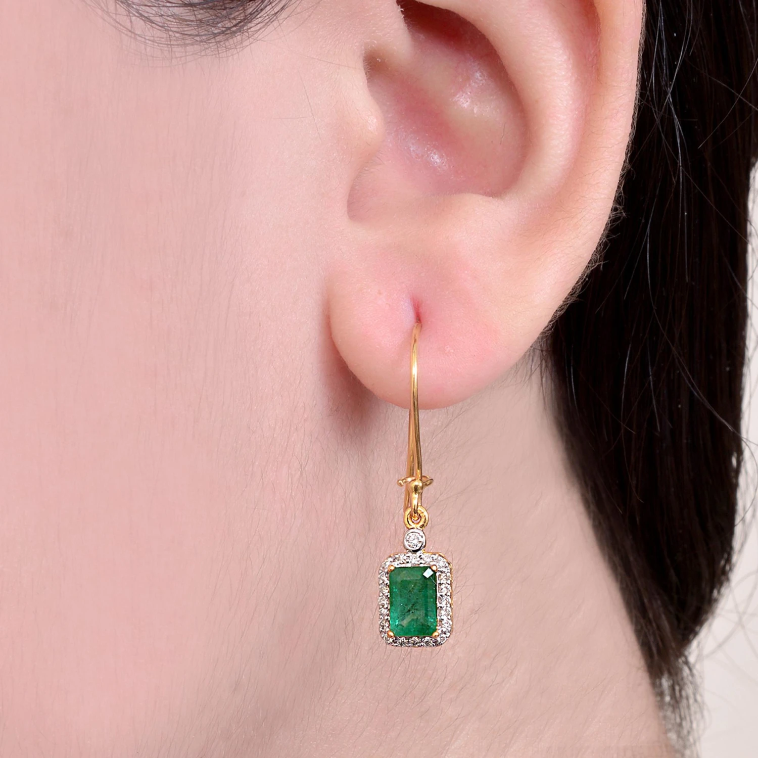 Unknown Emerald Dangle Earrings With Diamond In 14k Gold 5 Unknown Emerald Dangle Earrings With Diamond In 14k Gold – Image 3
