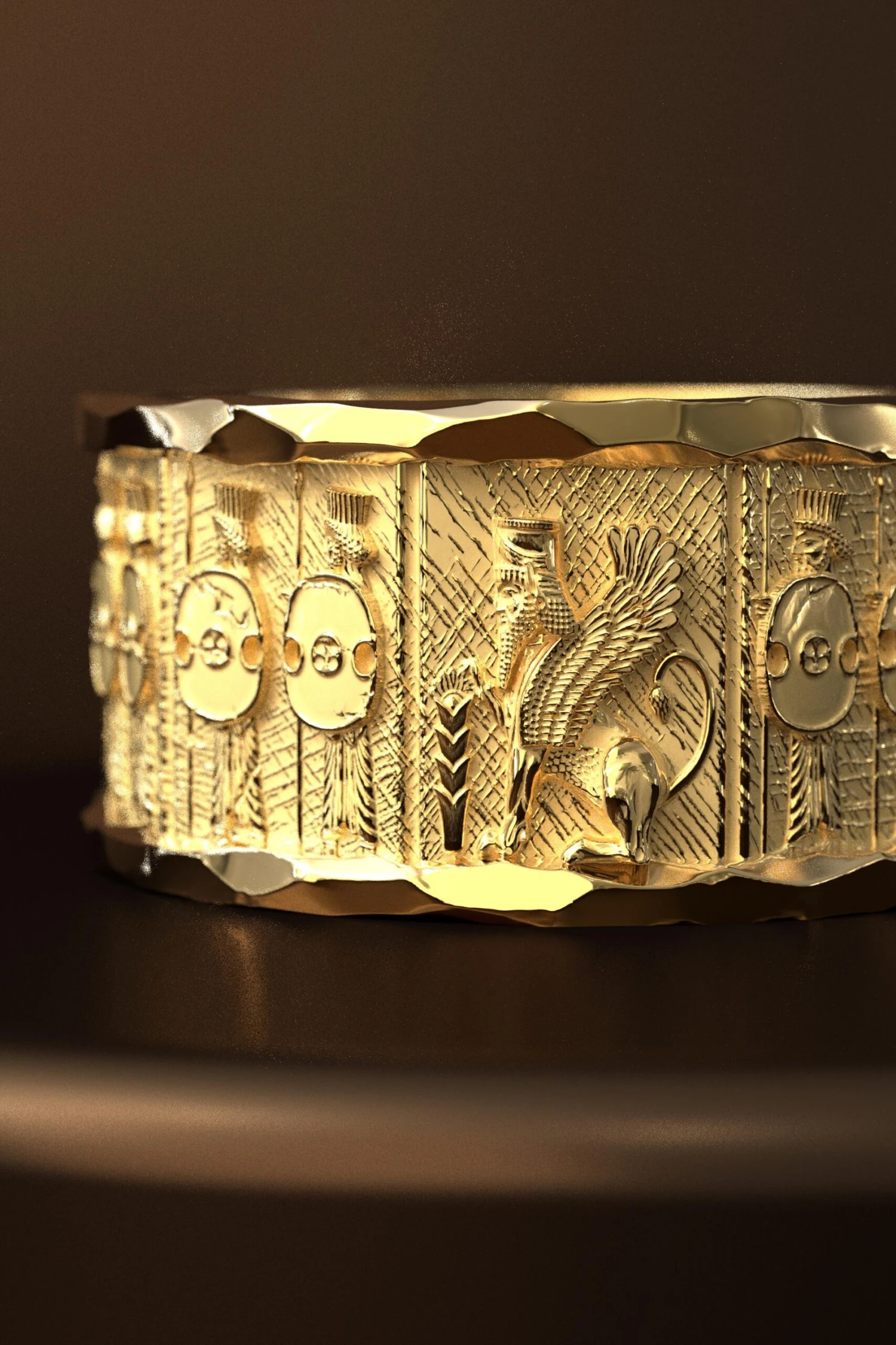 Italian 14k Gold Ring With Temple Of Persepolis Bas-Reliefs, Persian Style Ring 4 Italian 14k Gold Ring With Temple Of Persepolis Bas-Reliefs, Persian Style Ring – Image 2