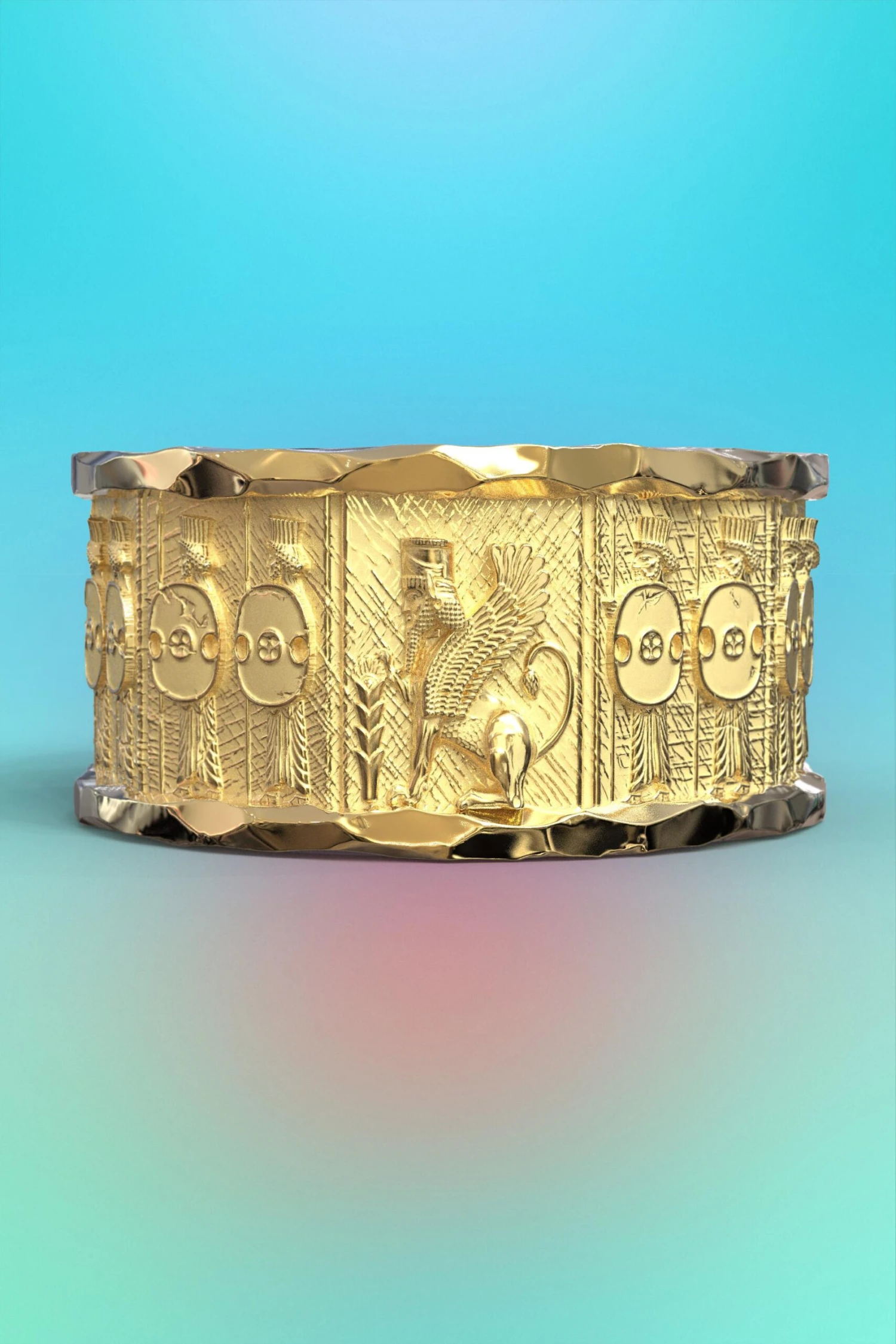 Italian 14k Gold Ring With Temple Of Persepolis Bas-Reliefs, Persian Style Ring 8 Italian 14k Gold Ring With Temple Of Persepolis Bas-Reliefs, Persian Style Ring – Image 6
