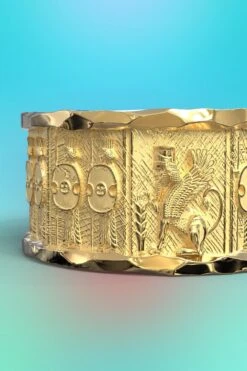 Italian 14k Gold Ring With Temple Of Persepolis Bas-Reliefs, Persian Style Ring 17 Italian 14k Gold Ring With Temple Of Persepolis Bas-Reliefs, Persian Style Ring -Mode Bijouterie Magasin FID 048 AN 8 master