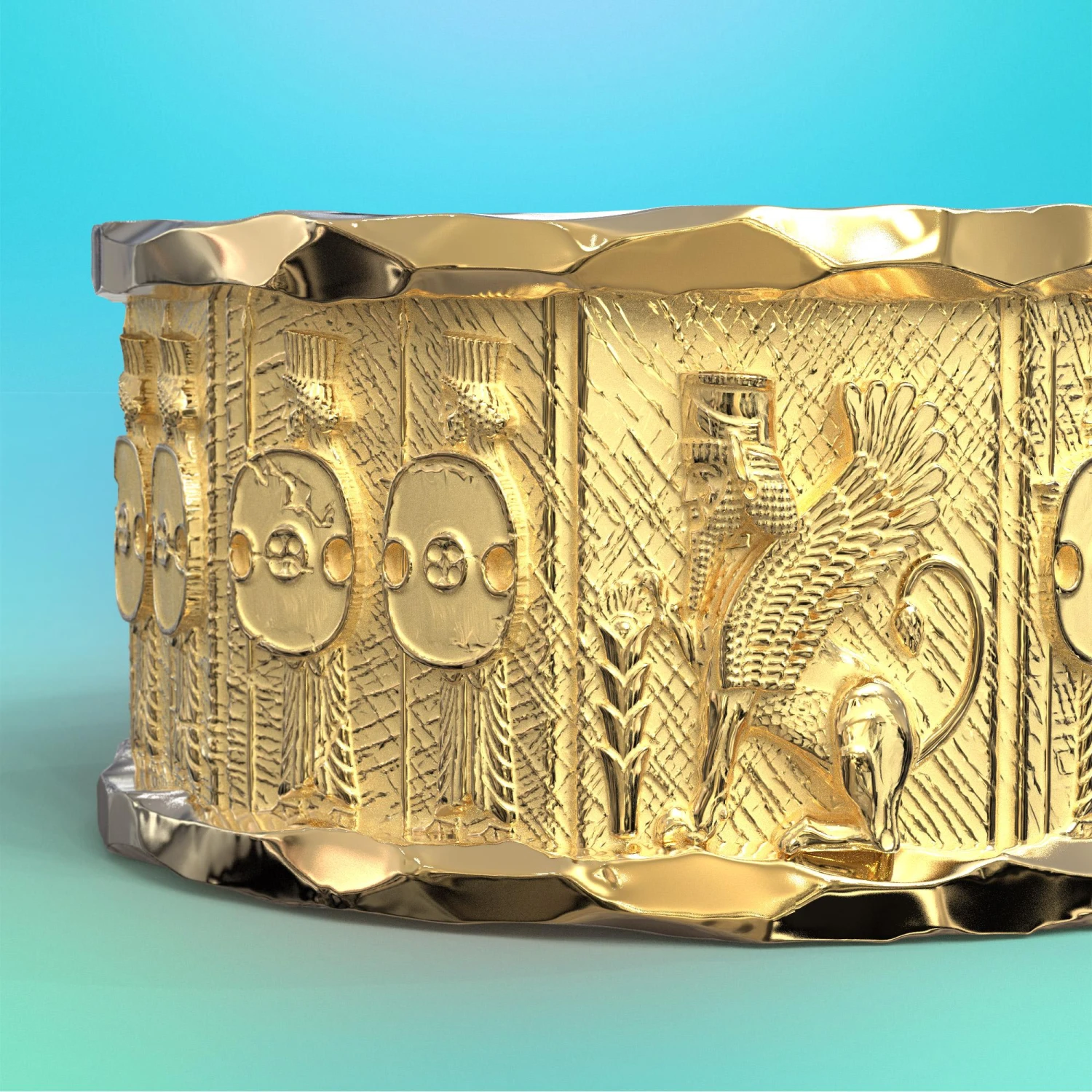 18k Gold Ring With Temple Of Persepolis Bas-Reliefs, Jāwīdān Warriors 15 18k Gold Ring With Temple Of Persepolis Bas-Reliefs, Jāwīdān Warriors – Image 13