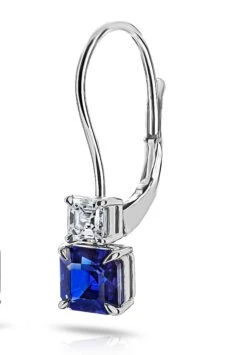 2.00 Carat Blue Asscher Cut Sapphire And Diamond Platinum Earrings -Mode Bijouterie Magasin Full page photo 1 master