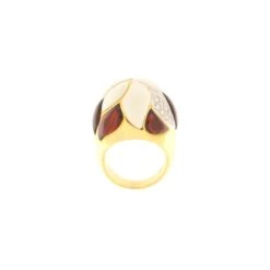 Unknown Dome-shaped Yellow Gold Ring With Brilliants, White Coral And Cabochon Garnets -Mode Bijouterie Magasin GIAN10554 3 Best master