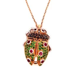 Green Garnet & Black Diamond 18k Rose Gold Ladybug Necklace -Mode Bijouterie Magasin GKNL18072R Ladybug 4 master