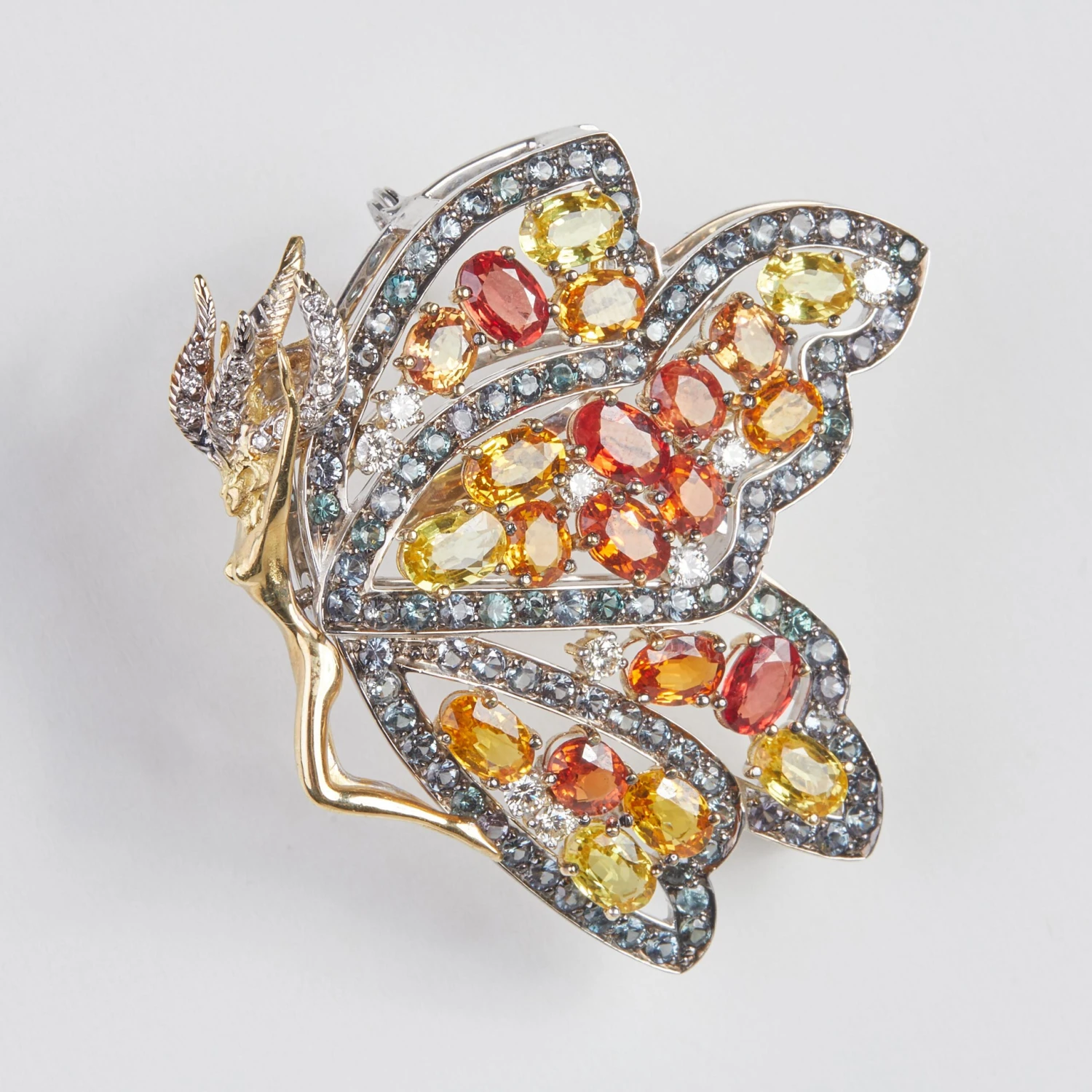 18 Karat YG/WG Diamond And Color Stones Brooch 4 18 Karat YG/WG Diamond And Color Stones Brooch – Image 2