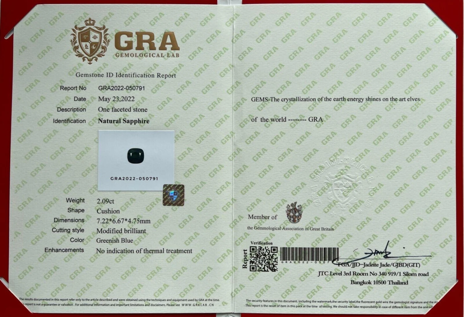 GRA Certified 2.09ct Green Blue Sapphire Untreated Cushion Cut Gem 9 GRA Certified 2.09ct Green Blue Sapphire Untreated Cushion Cut Gem – Image 7