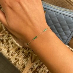 Unknown 14k Yellow Gold & Green Malachite Inlay Station Bar Bracelet -Mode Bijouterie Magasin G SB901MC Y 2 master
