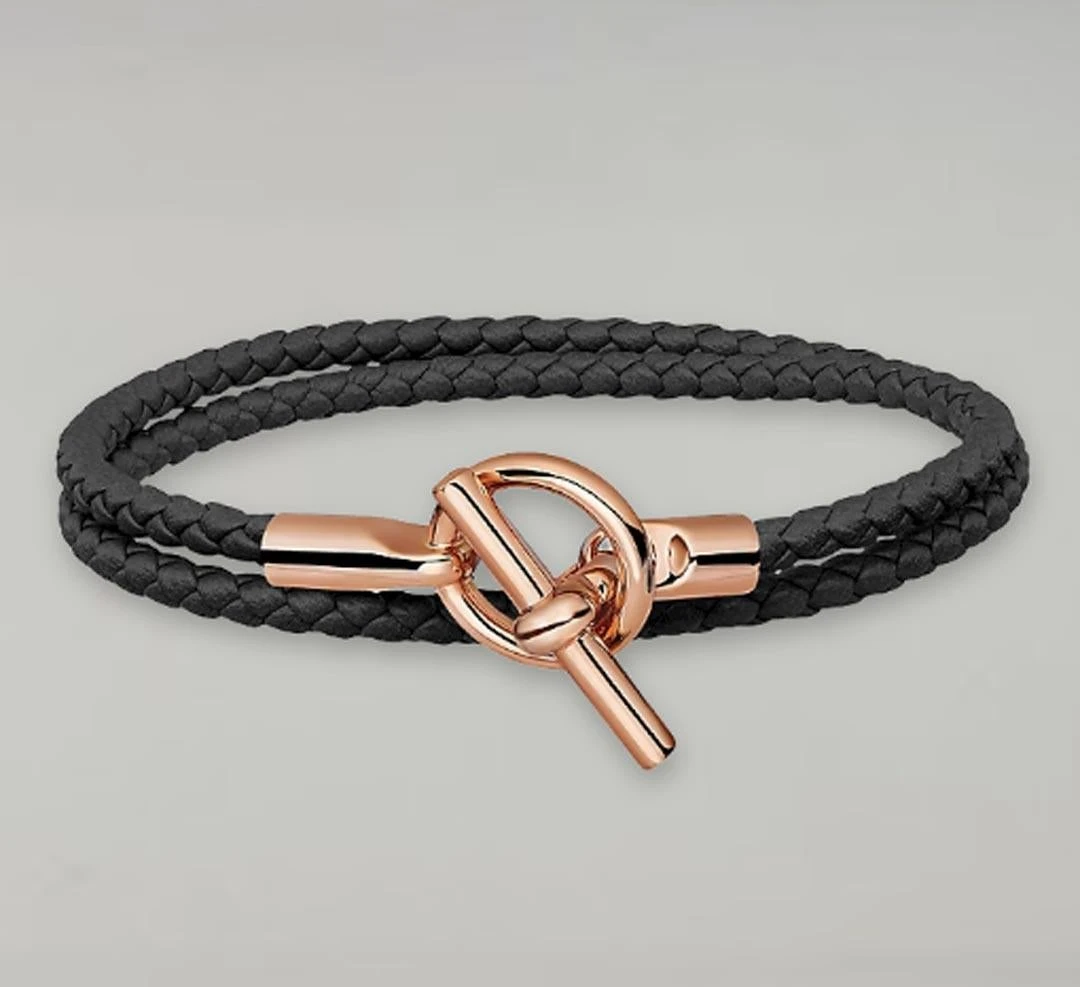 Hermes Glenan Double Tour Bracelet Black Swift Calfskin Size T2 15.5cm 4 Hermes Glenan Double Tour Bracelet Black Swift Calfskin Size T2 15.5cm – Image 2