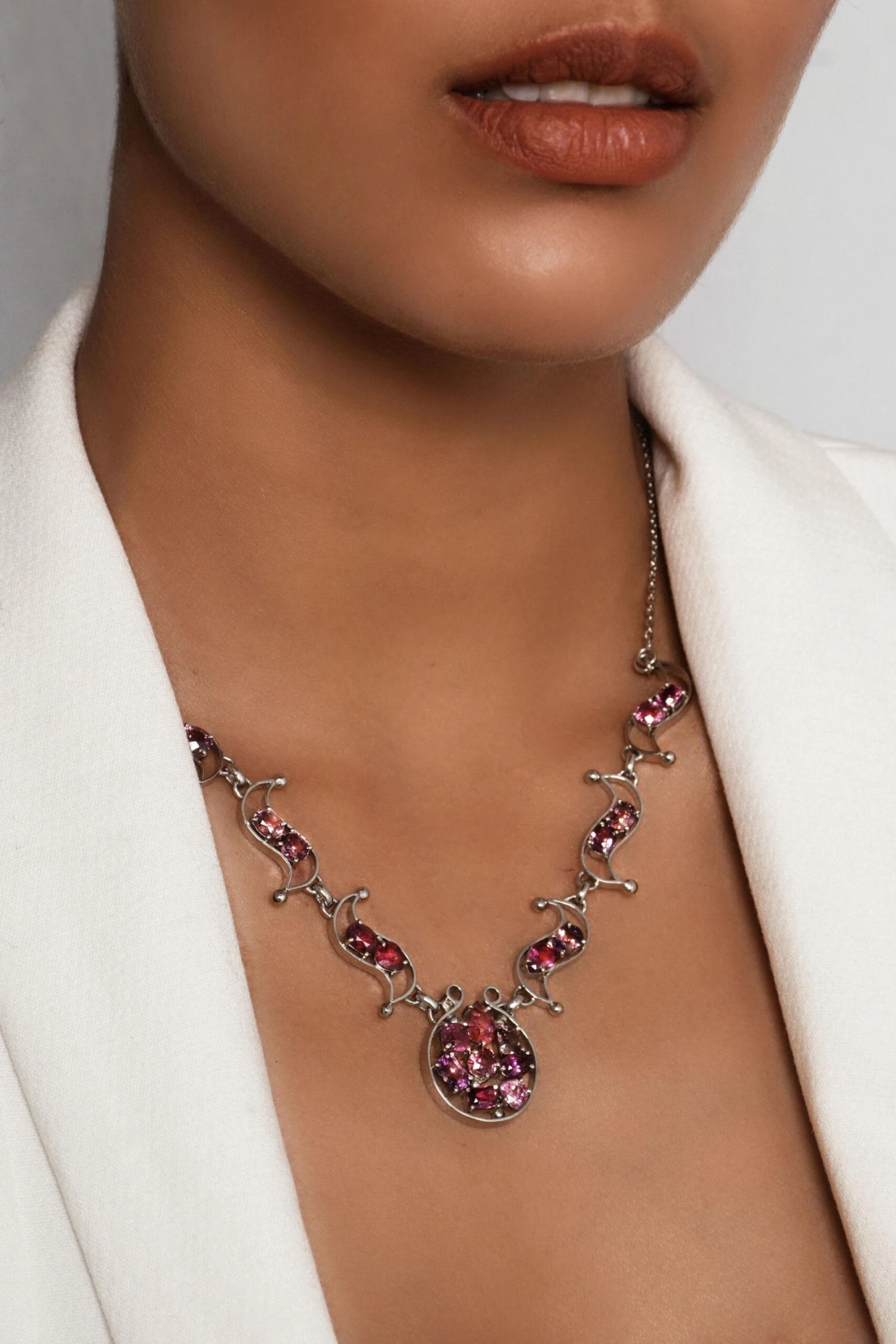 Unknown EGL Certified Natural Untreated 23CTW Pink Sapphire Platinum Silver Necklace 8 Unknown EGL Certified Natural Untreated 23CTW Pink Sapphire Platinum Silver Necklace – Image 6