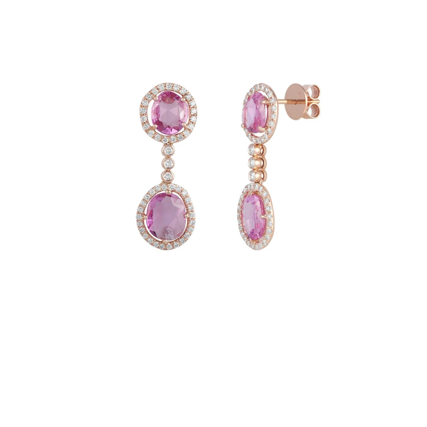 5.30 Carat Pink Sapphire And Diamond Earring Studded In 18 Karat Rose Gold 5 5.30 Carat Pink Sapphire And Diamond Earring Studded In 18 Karat Rose Gold – Image 3