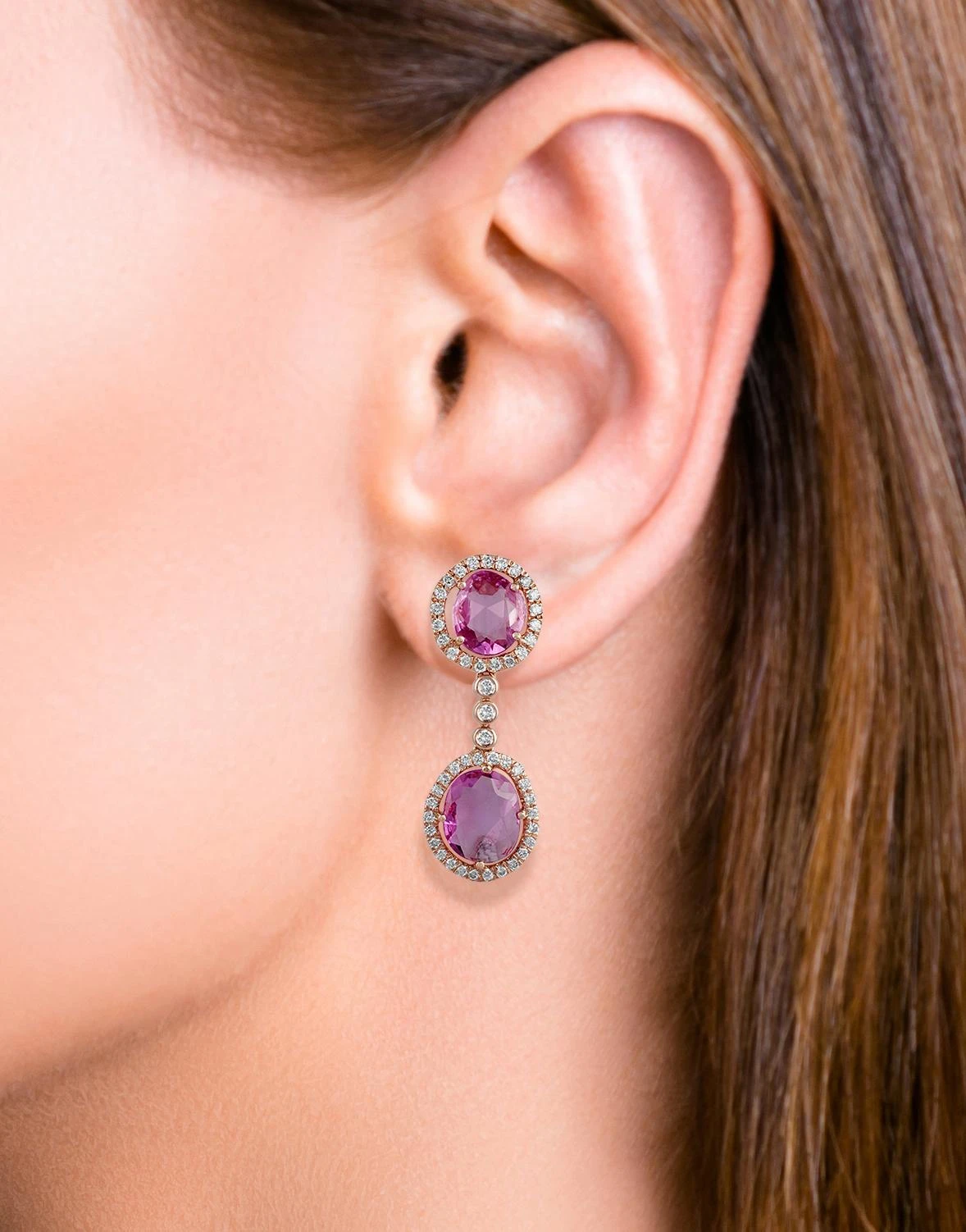 5.30 Carat Pink Sapphire And Diamond Earring Studded In 18 Karat Rose Gold 6 5.30 Carat Pink Sapphire And Diamond Earring Studded In 18 Karat Rose Gold – Image 4