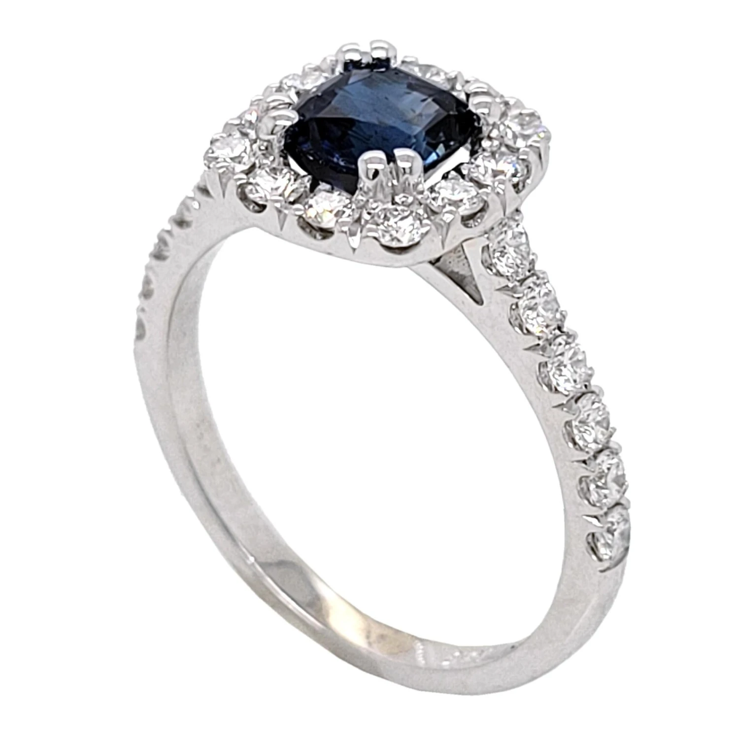 1.16 Carat Cushion Shape Sapphire 18 K Pave Set Engagement Ring With Halo 6 1.16 Carat Cushion Shape Sapphire 18 K Pave Set Engagement Ring With Halo – Image 4