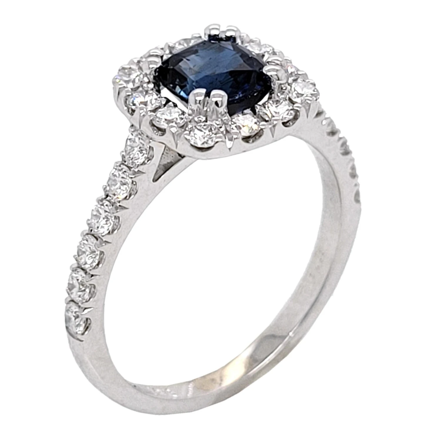 1.16 Carat Cushion Shape Sapphire 18 K Pave Set Engagement Ring With Halo 5 1.16 Carat Cushion Shape Sapphire 18 K Pave Set Engagement Ring With Halo – Image 3