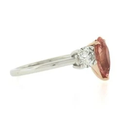 Platinum & 14k Gold GIA No Heat Pear Padparadscha Sapphire Diamond 3 Stone Ring -Mode Bijouterie Magasin IMG 0593 marked master