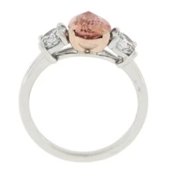 Platinum & 14k Gold GIA No Heat Pear Padparadscha Sapphire Diamond 3 Stone Ring -Mode Bijouterie Magasin IMG 0594 marked master