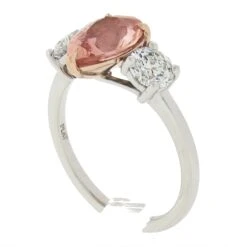 Platinum & 14k Gold GIA No Heat Pear Padparadscha Sapphire Diamond 3 Stone Ring -Mode Bijouterie Magasin IMG 0599 marked master