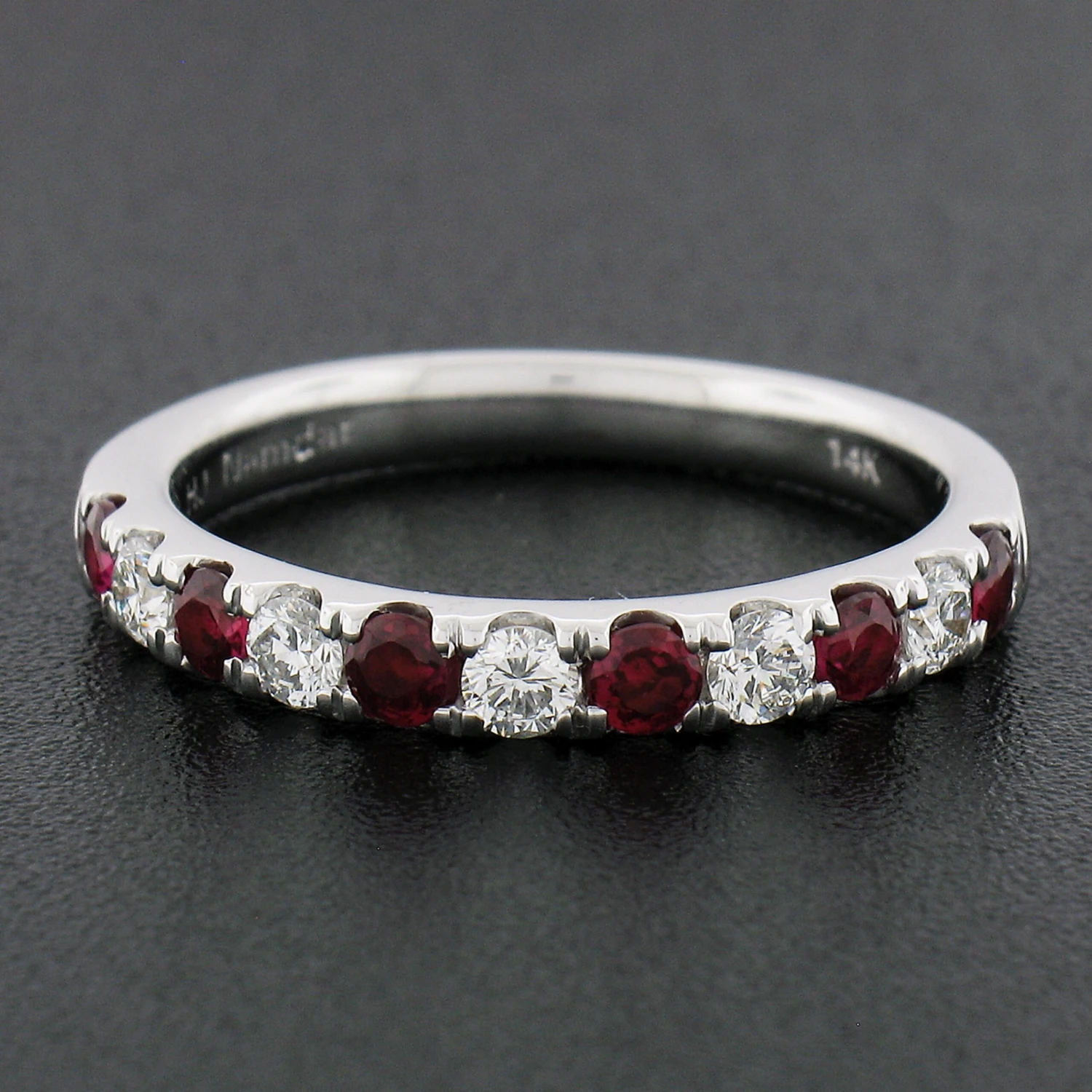 Unknown 14k Gold 0.80ct Alternating Round Brilliant Ruby & Diamond Prong Stack Band Ring 5 Unknown 14k Gold 0.80ct Alternating Round Brilliant Ruby & Diamond Prong Stack Band Ring – Image 3