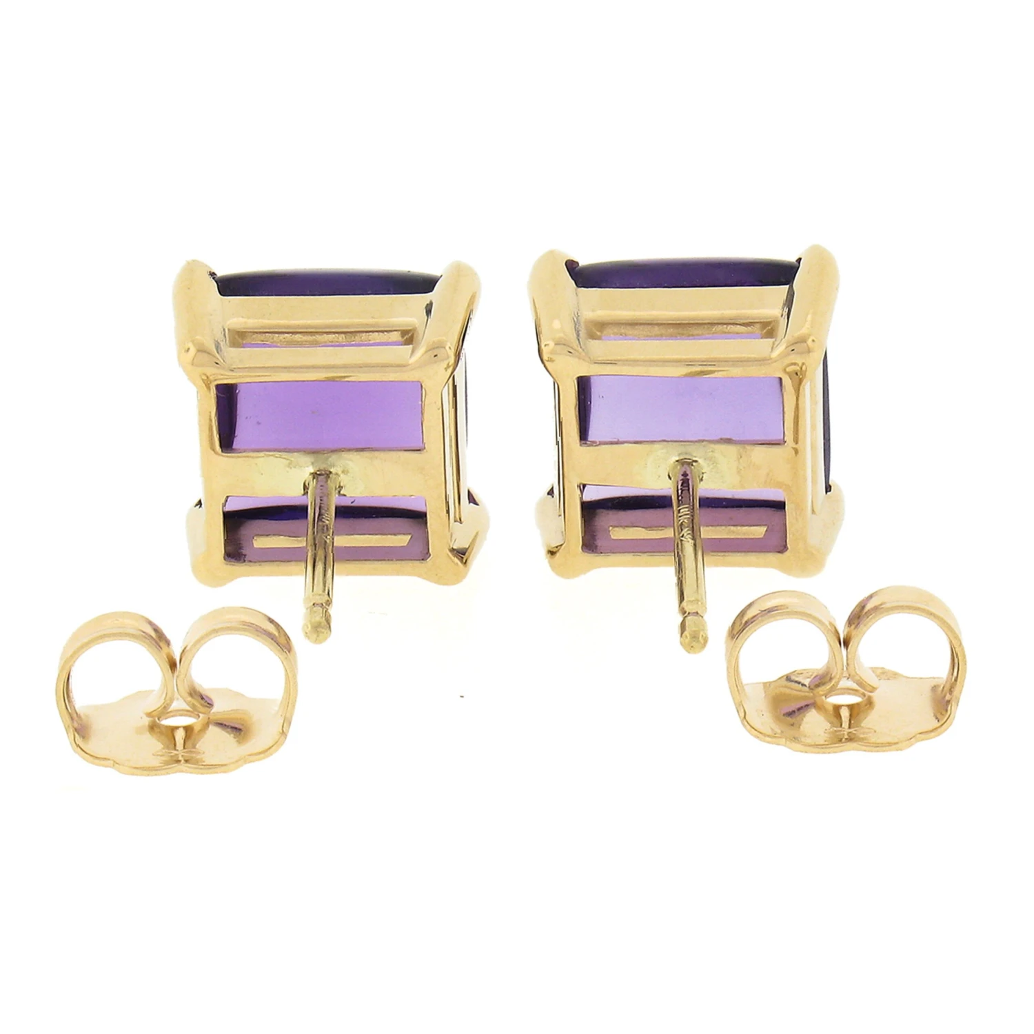 New 14k Yellow Gold 3.8ctw Square Cabochon Natural Purple Amethyst Stud Earrings 5 New 14k Yellow Gold 3.8ctw Square Cabochon Natural Purple Amethyst Stud Earrings – Image 3