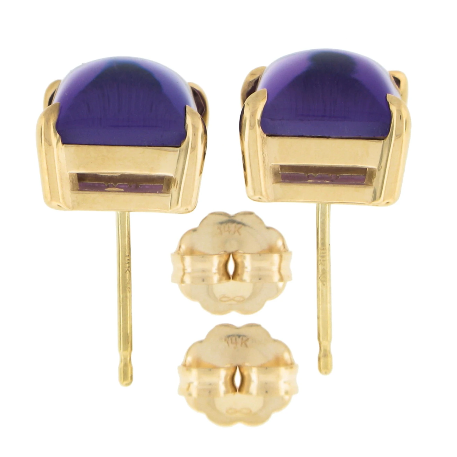 New 14k Yellow Gold 3.8ctw Square Cabochon Natural Purple Amethyst Stud Earrings 6 New 14k Yellow Gold 3.8ctw Square Cabochon Natural Purple Amethyst Stud Earrings – Image 4