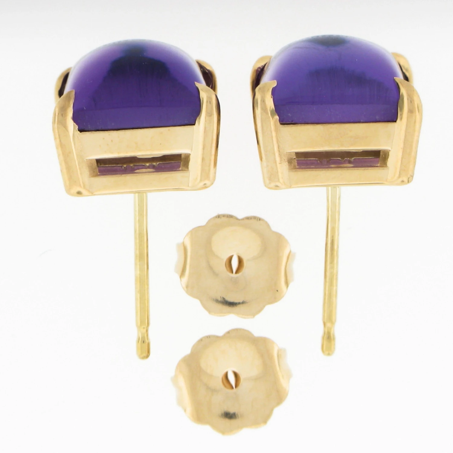 New 14k Yellow Gold 3.8ctw Square Cabochon Natural Purple Amethyst Stud Earrings 7 New 14k Yellow Gold 3.8ctw Square Cabochon Natural Purple Amethyst Stud Earrings – Image 5