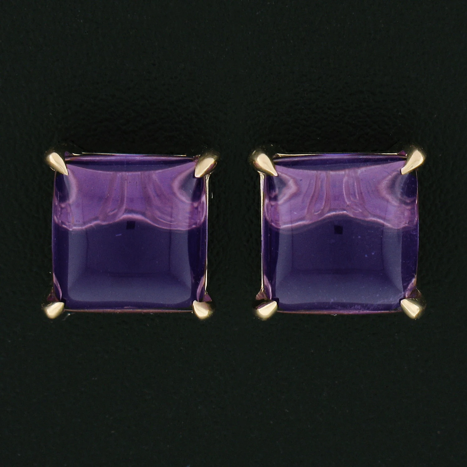 New 14k Yellow Gold 3.8ctw Square Cabochon Natural Purple Amethyst Stud Earrings 4 New 14k Yellow Gold 3.8ctw Square Cabochon Natural Purple Amethyst Stud Earrings – Image 2
