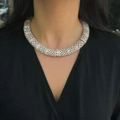 Unknown 22.01ct Diamond 18 Carat White And Yellow Gold Honeycomb Collar Necklace 15 Unknown 22.01ct Diamond 18 Carat White And Yellow Gold Honeycomb Collar Necklace -Mode Bijouterie Magasin IMG 1516 master