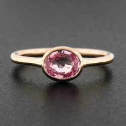 NEW 14k Rose Gold 1.29ctw GIA Oval Orangy Pink Sapphire Bezel Solitaire Ring -Mode Bijouterie Magasin IMG 1643 marked master
