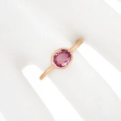 NEW 14k Rose Gold 1.29ctw GIA Oval Orangy Pink Sapphire Bezel Solitaire Ring -Mode Bijouterie Magasin IMG 1658 marked master