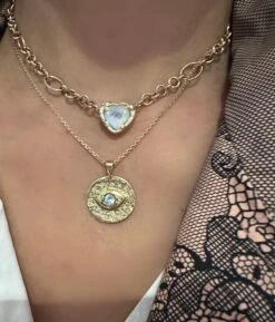 14k Yellow Gold Aphrodite Rainbow Moonstone Heart Necklace One Of A Kind -Mode Bijouterie Magasin IMG 1667 master