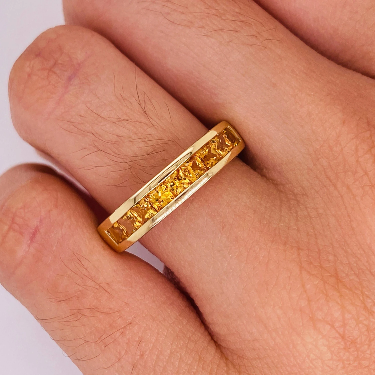 Golden Sapphire Band, 1.09 Carats In 14K Gold, Wedding Stacking Ring In Y/W/R Lv 4 Golden Sapphire Band, 1.09 Carats In 14K Gold, Wedding Stacking Ring In Y/W/R Lv – Image 2
