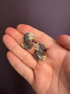 Contemporary Diamond And Sapphire Drop Earrings In Yellow Gold -Mode Bijouterie Magasin IMG 1686922034016 master