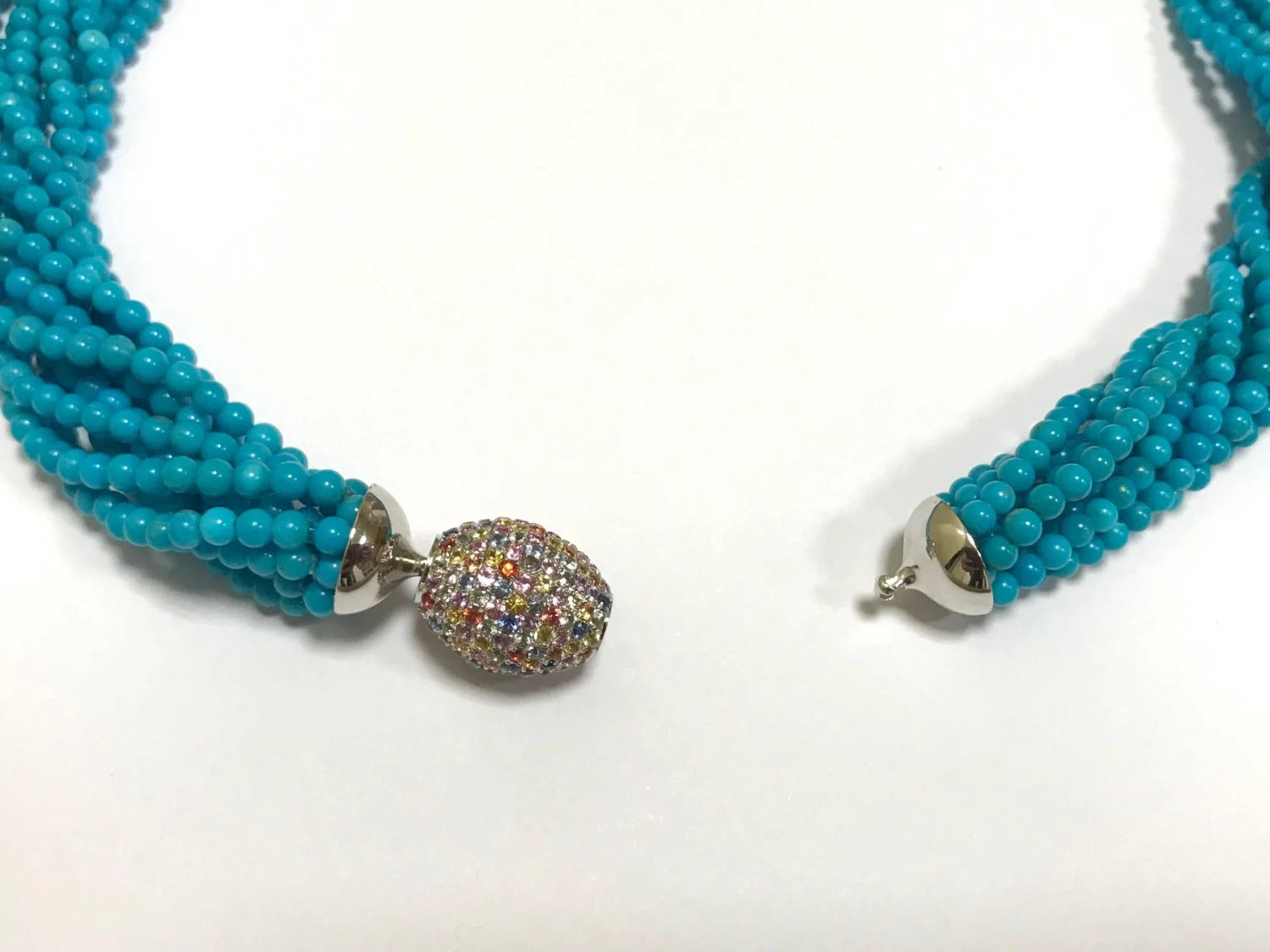 Unknown Necklace Turquoises Fancy Sapphires Clasp Multi-Strand White Gold 18 Karat 5 Unknown Necklace Turquoises Fancy Sapphires Clasp Multi-Strand White Gold 18 Karat – Image 3