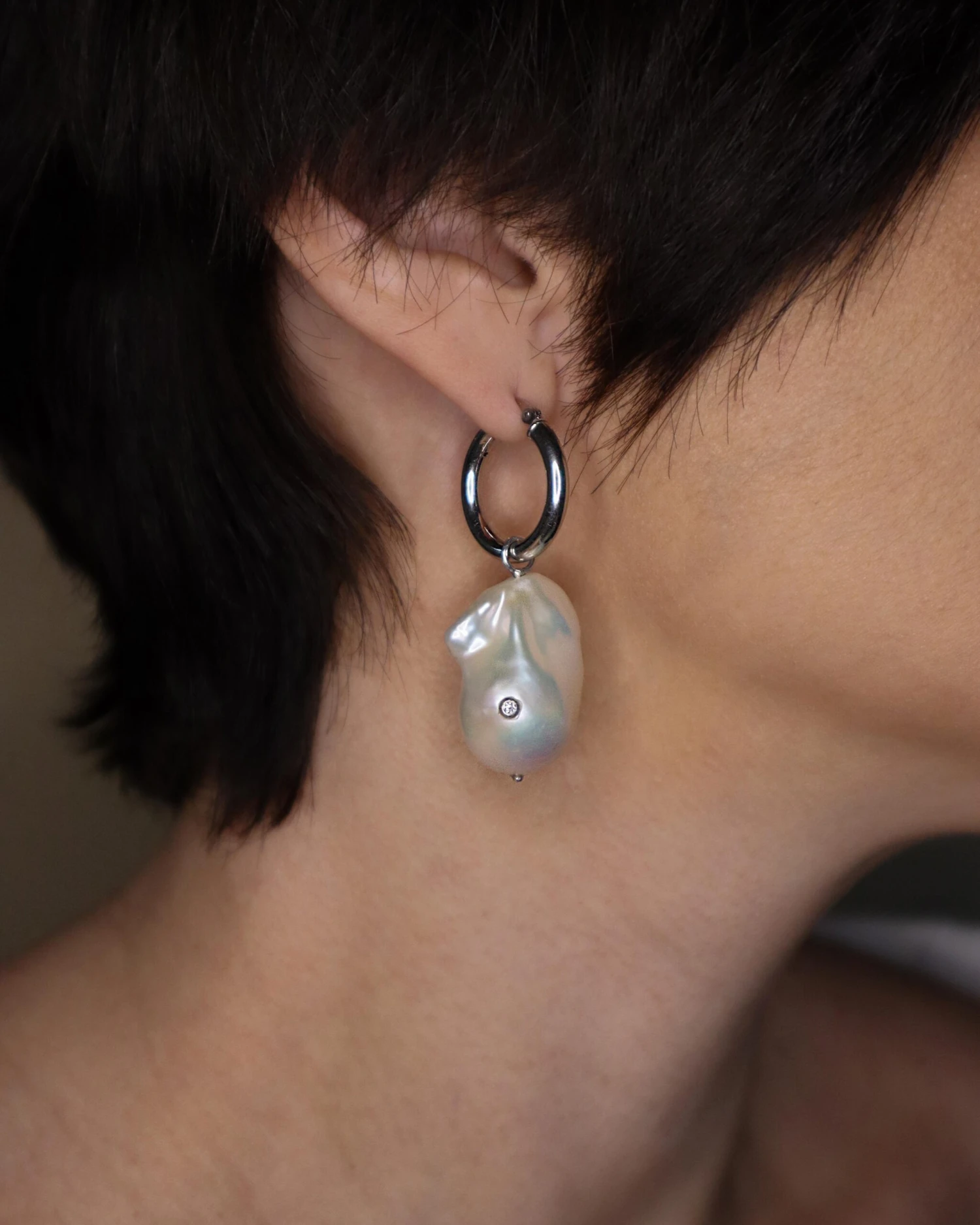 Cyntia Miglio Baroque Pearl With Diamonds Hoop Earrings 4 Cyntia Miglio Baroque Pearl With Diamonds Hoop Earrings – Image 2