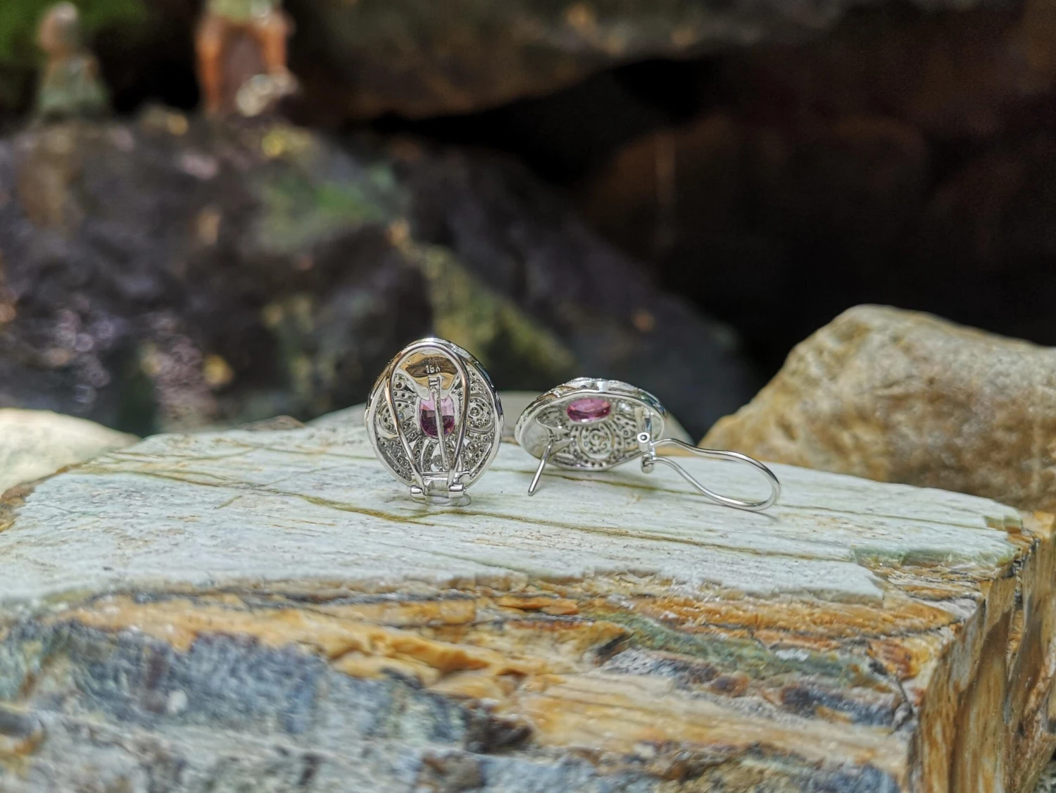Unknown Pink Sapphire With Diamond Earrings Set In 18 Karat White Gold Settings 8 Unknown Pink Sapphire With Diamond Earrings Set In 18 Karat White Gold Settings – Image 6