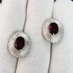 Rhodolite 2.97 Carat Diamonds 18 Karat White Gold Tweed Earrings -Mode Bijouterie Magasin IMG 20230309 094724 master