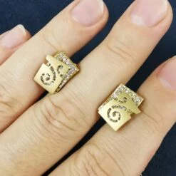 Champagne Diamonds 18 Karat Yellow Gold Studs Veil Earrings -Mode Bijouterie Magasin IMG 20230321 111742 master