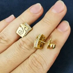 Champagne Diamonds 18 Karat Yellow Gold Studs Veil Earrings -Mode Bijouterie Magasin IMG 20230321 111750 master