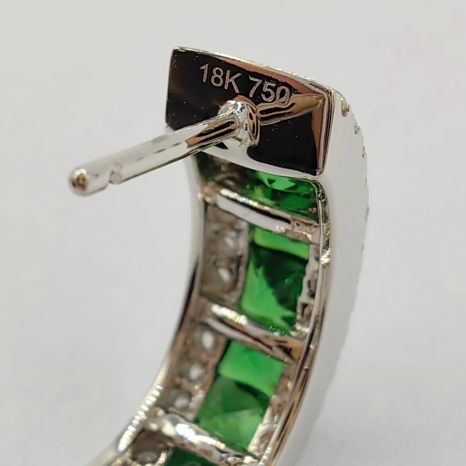 2.6 Carat Deep Green Tsavorite Diamond Huggie Hoop Earrings In 18k White Gold 9 2.6 Carat Deep Green Tsavorite Diamond Huggie Hoop Earrings In 18k White Gold – Image 7