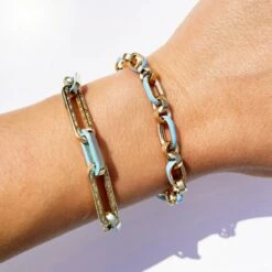 Alberto Round Oval Mixed Link Light Blue Enamel Bracelet 14k Yellow Gold -Mode Bijouterie Magasin IMG 2038s master