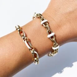 Alberto Round Oval Mixed Link White Enamel Bracelet 14k Yellow Gold -Mode Bijouterie Magasin IMG 2041 master 1