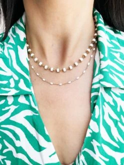 Alberto White Enamel Bead Dainty Chain Necklace 14k Yellow Gold -Mode Bijouterie Magasin IMG 2066 master