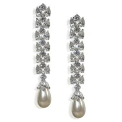 Vintage Costume Jewelry Diamanté Pearl Sterling Long Dangly Earrings 9 Vintage Costume Jewelry Diamanté Pearl Sterling Long Dangly Earrings -Mode Bijouterie Magasin IMG 2133 2 master