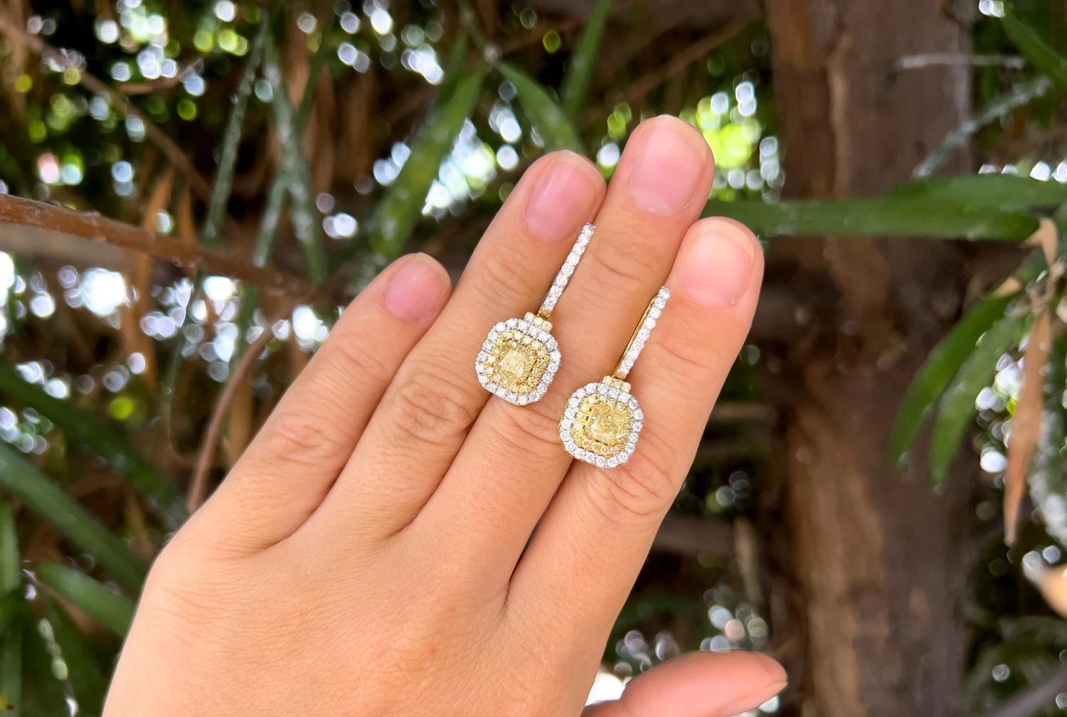 Unknown Canary Diamond Earrings 1.13 Carat Each With Double Halo 18k Gold 4 Unknown Canary Diamond Earrings 1.13 Carat Each With Double Halo 18k Gold – Image 2