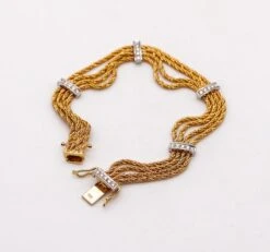 Tiffany & Co. Textured Station Chain Bracelet In 18kt Yellow Gold With Diamonds -Mode Bijouterie Magasin IMG 2448 master