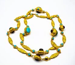 Amethyst Turquoise Tourmaline Chalcedony Chrysoprase Yellow Gold Drop Necklace -Mode Bijouterie Magasin IMG 2505 master