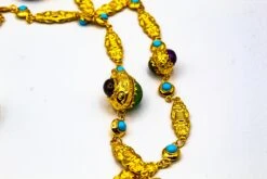 Amethyst Turquoise Tourmaline Chalcedony Chrysoprase Yellow Gold Drop Necklace -Mode Bijouterie Magasin IMG 2508 master