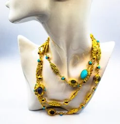 Amethyst Turquoise Tourmaline Chalcedony Chrysoprase Yellow Gold Drop Necklace -Mode Bijouterie Magasin IMG 2509 master